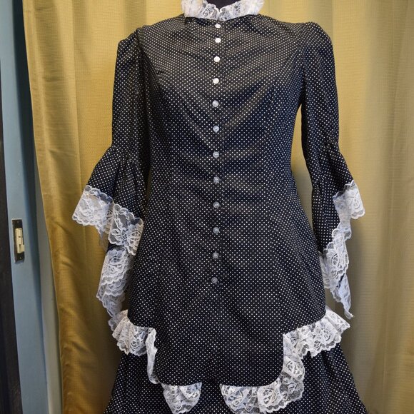 Late 1800s Reproduction 2 Piece Dress Polka Dot Walking Suit Size Medium New NWT - Picture 1 of 16